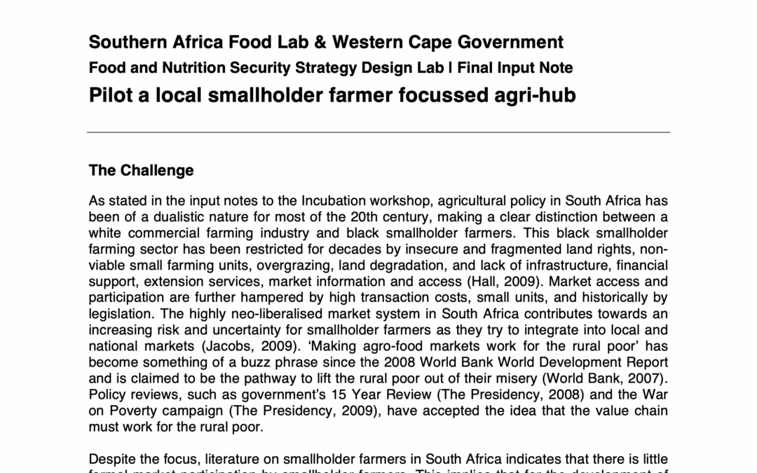 Pilot a local smallholder farmer focussed agri-hub