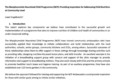 The Masiphumelele Nourished Child Programme (NCP): Providing Inspiration for Addressing Child Nutrition at Community Level